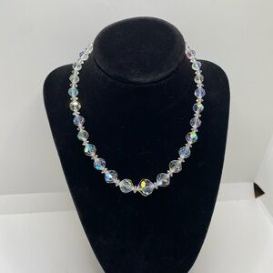 Vintage Aurora Borealis Crystal Faceted Graduated Iridescent Choker Necklace 16"